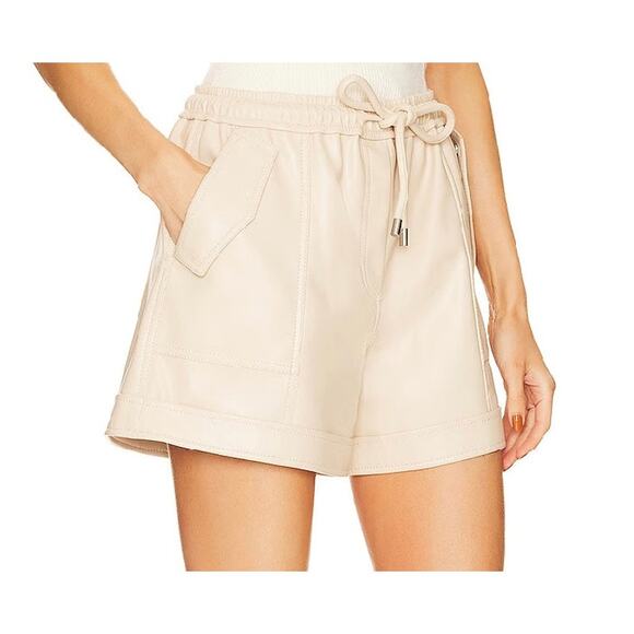 Jonathan Simkhai Noah Vanilla Cream Leather High Rise Vegan Leather Shorts L - Picture 2 of 9